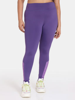 Zivame - Zelocity True Curv Mid Rise Quick Dry Leggings - Imperial Purple