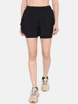 Zivame - Zelocity High Impact Mid Rise Quick Dry Shorts - Jet Black