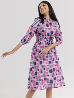 Pink Fort - Women Abstract Multicolor Print Dress