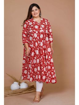 Doriyaan - Women's Plus Size Pure Cotton Floral Printed Anarkali Kurta