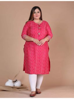 Doriyaan - Women's Plus Size Pink Bandhani Pakistani Straight Kurta