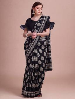 Akhilam - Women'S Bhagalpuri Silk Black Printed Saree