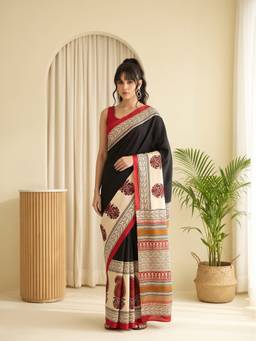 Sareemall - Women'S Bhagalpuri Silk Black Printed Saree