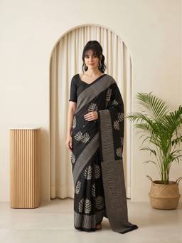 Sareemall - Women'S Bhagalpuri Silk Black Printed Saree