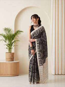 Sareemall - Women'S Bhagalpuri Silk Black Printed Saree