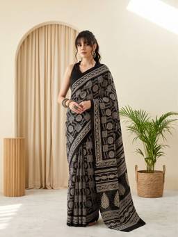 Sareemall - Women'S Bhagalpuri Silk Black Printed Saree