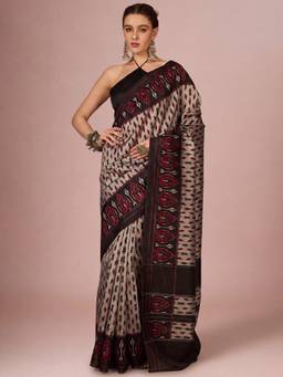 Akhilam - Grey Silk Printed Saree