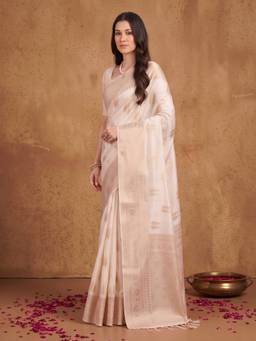 Akhilam - Women'S Banarasi Silk Off White Woven Design Saree