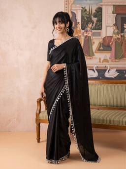 Sareemall - Women'S Satin Black Solid Saree