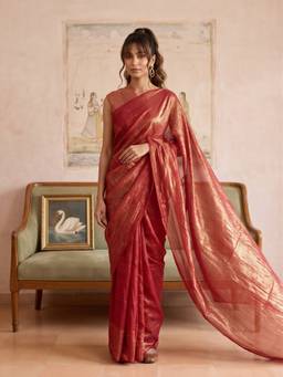 Akhilam - Women'S Tissue Orange Solid Saree