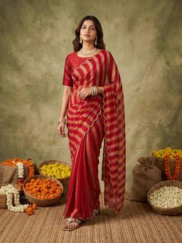 Sareemall - Women'S Paper Silk Red Embellished Saree