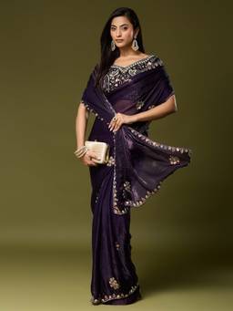 Sareemall - Women'S Satin Silk Purple Embellished Saree