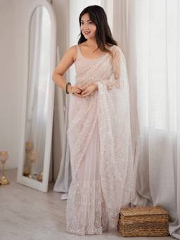 Sareemall - Women'S Net Pink Embellished Saree