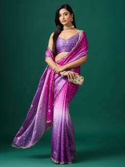 Sareemall - Women'S Satin Lavender Embellished Saree