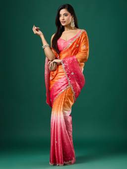 Sareemall - Women'S Satin Orange Embellished Saree