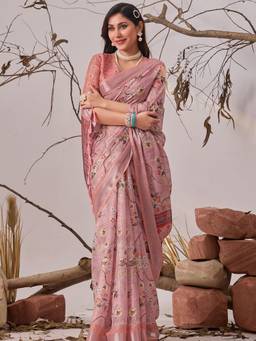 URBAN PALLU - Trendy Pink Pixie Lane Floral Pure Cotton Jamdani Saree