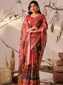 URBAN PALLU - Premium Orange Pixie Lane Pure Cotton Jamdani Saree