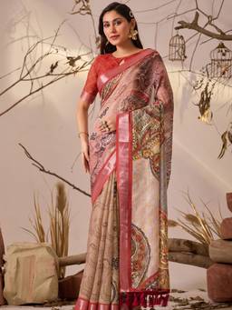 URBAN PALLU - Traditional Beige Pixie Lane Paisley Pure Cotton Jamdani Saree
