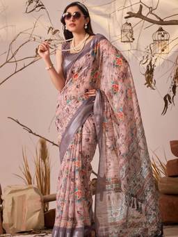 URBAN PALLU - Timeless Pink Pixie Lane Floral Pure Cotton Jamdani Saree