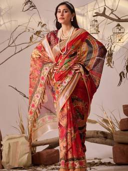 URBAN PALLU - Pretty Orange Pixie Lane Floral Pure Cotton Designer Jamdani Saree