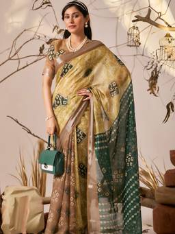 URBAN PALLU - Elegant Yellow Pixie Lane Bandhani Pure Cotton Jamdani Saree