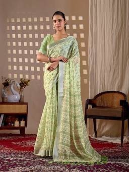 URBAN PALLU - Vibrant Green Silk Cotton Fusion Jamdani Saree