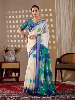 URBAN PALLU - Casual White Silk Cotton Fusion Jamdani Saree