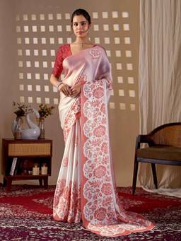 URBAN PALLU - Pretty Pink Floral Satin Jamdani Saree