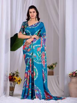 URBAN PALLU - Vibrant Blue Satin Jamdani Saree