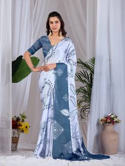 URBAN PALLU - Elegant Grey Satin Jamdani Saree