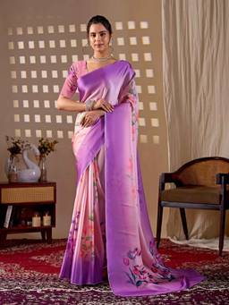 URBAN PALLU - Traditional Purple Floral Satin Jamdani Saree