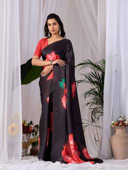 URBAN PALLU - Modern Black Satin Jamdani Saree