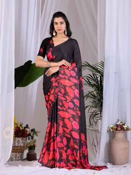 URBAN PALLU - Timeless Black Floral Satin Jamdani Saree
