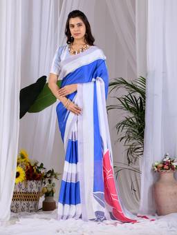 URBAN PALLU - Refined Multi-Color Colorblock Satin Jamdani Saree