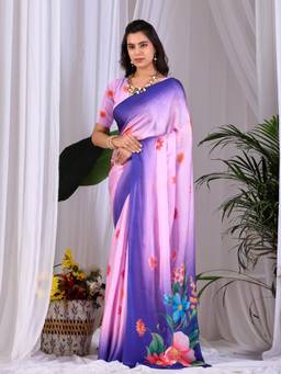 URBAN PALLU - Casual Multicolor Floral Satin Jamdani Saree