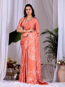 URBAN PALLU - Elegant Orange Satin Jamdani Saree