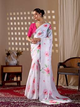 URBAN PALLU - Stylish White Satin Jamdani Saree
