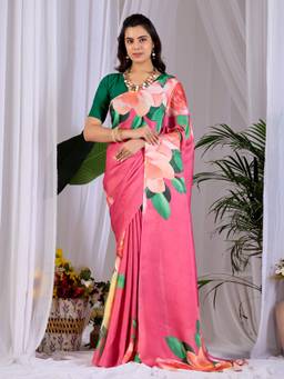 URBAN PALLU - Chic Pink Satin Jamdani Saree