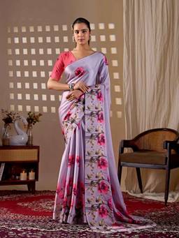 URBAN PALLU - Statement Purple Floral Satin Jamdani Saree