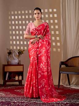 URBAN PALLU - Pretty Red Floral Jamdani Saree