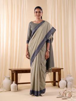 Sareemall - Women'S Cotton Blend Grey Woven Design Saree