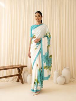 Akhilam - Women'S Chiffon Turquoise Digital Print Saree
