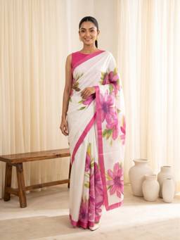 Akhilam - Women'S Chiffon Pink Digital Print Saree