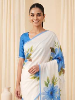Akhilam - Women'S Chiffon Light Blue Digital Print Saree