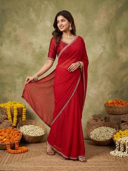 Sareemall - Women'S Chiffon Red Embellished Saree