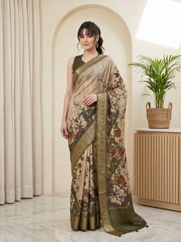 Sareemall - Women's Viscose Silk Beige Printed Saree