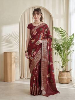 Sareemall - Women's Viscose Silk Maroon Printed Saree