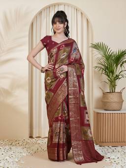 Sareemall - Women's Viscose Silk Multi-Color Printed Saree