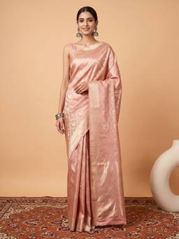 Akhilam - Women'S Silk Blend Peach Woven Design Festive Saree