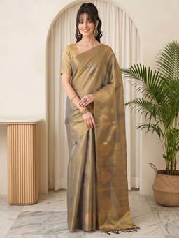 Akhilam - Gold Linen Woven Saree